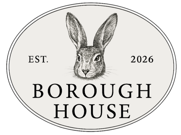 Round logo with a rabbit illustration and 'Borough House' text on a white background