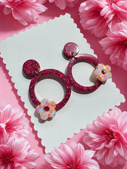 Pink Flower Hoops
